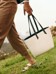 white leather carryall tote
