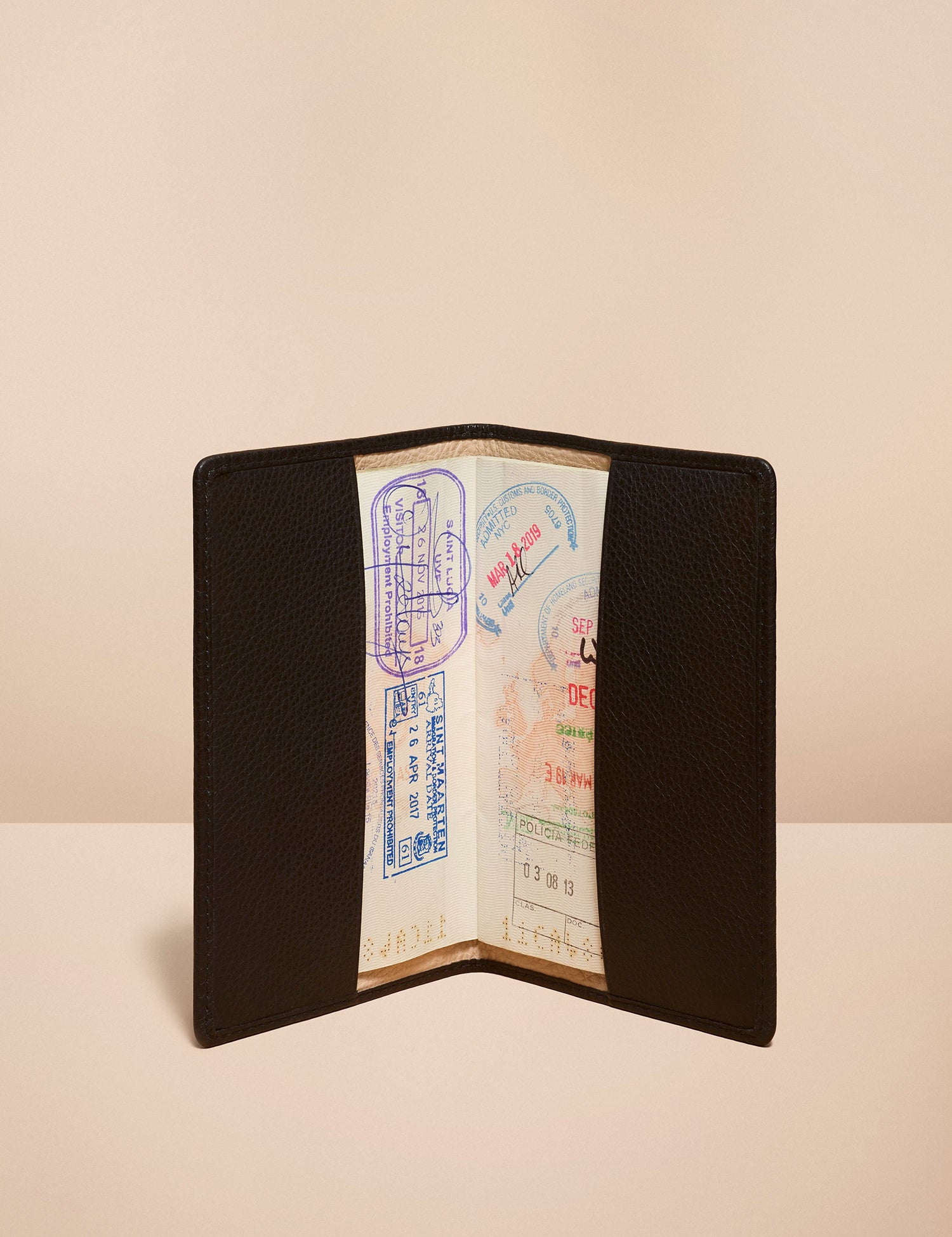 black leather passport holder