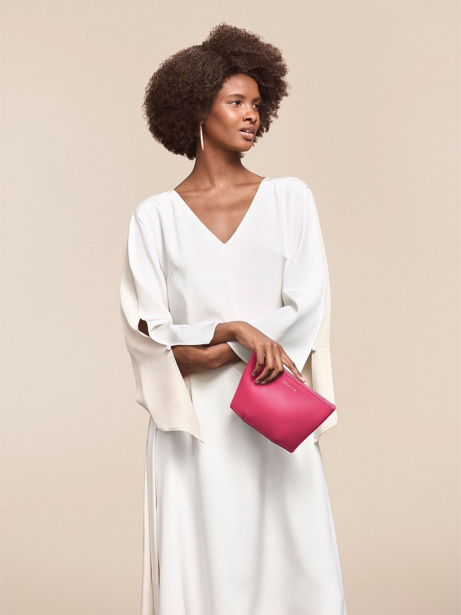 Pink Leather Pouch Purse