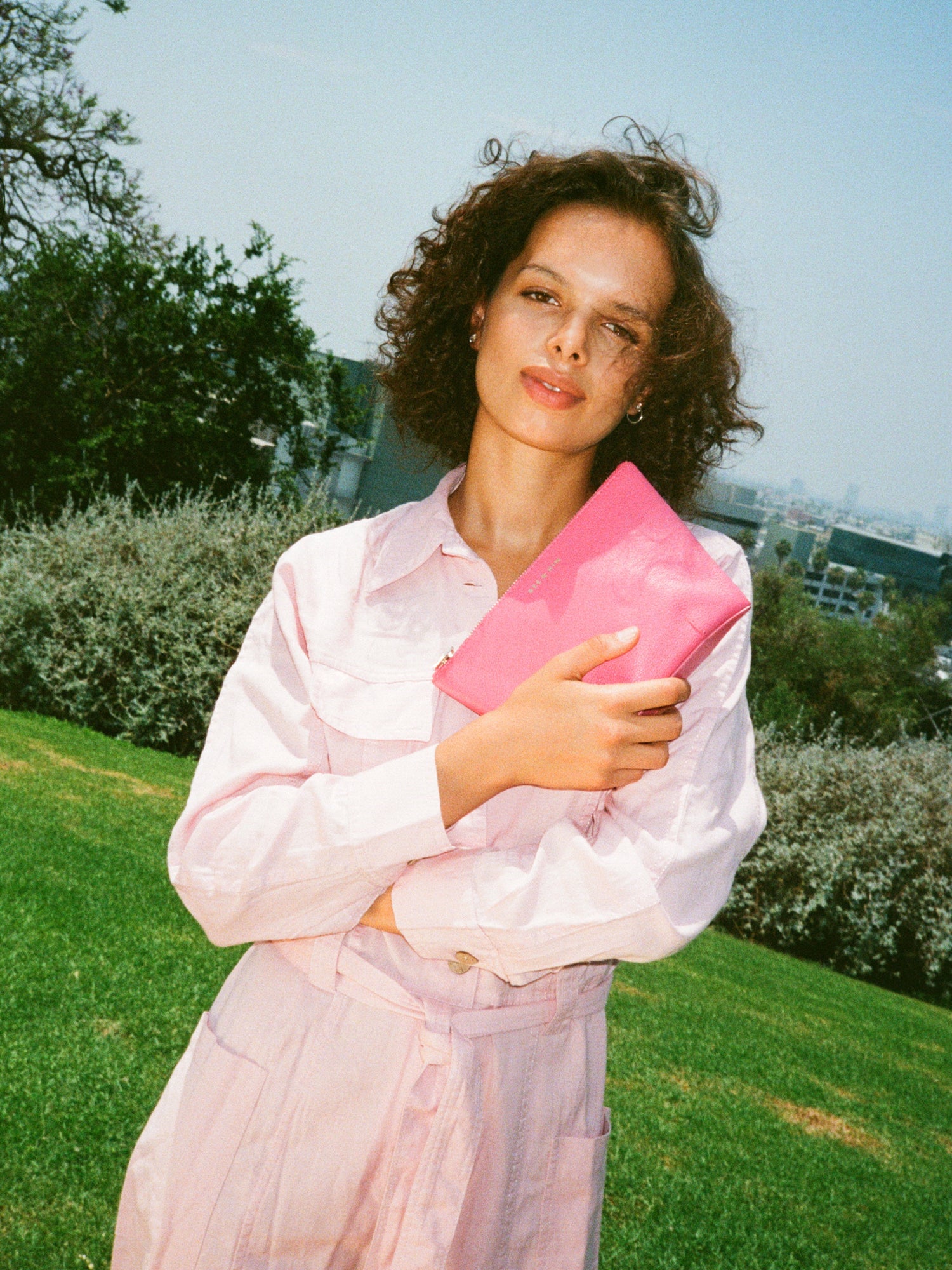 Pink Leather Pouch Purse